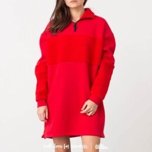 Lazy Oaf Fleece Panel Sweater Dress Cozy Soft Pullover Womens S/M Red